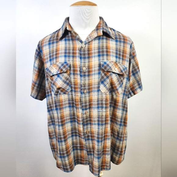 Big Mac Other - Big Mac Men's Plaid Blue & Brown Shirt Short Sleeve Front Pocket, sz XL